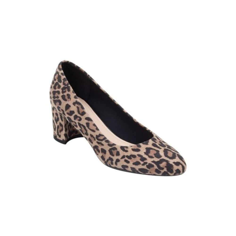 EVOLVE Womens Beige Animal Print Slip Resistant Robin Leather Dress Pumps 5.5 M